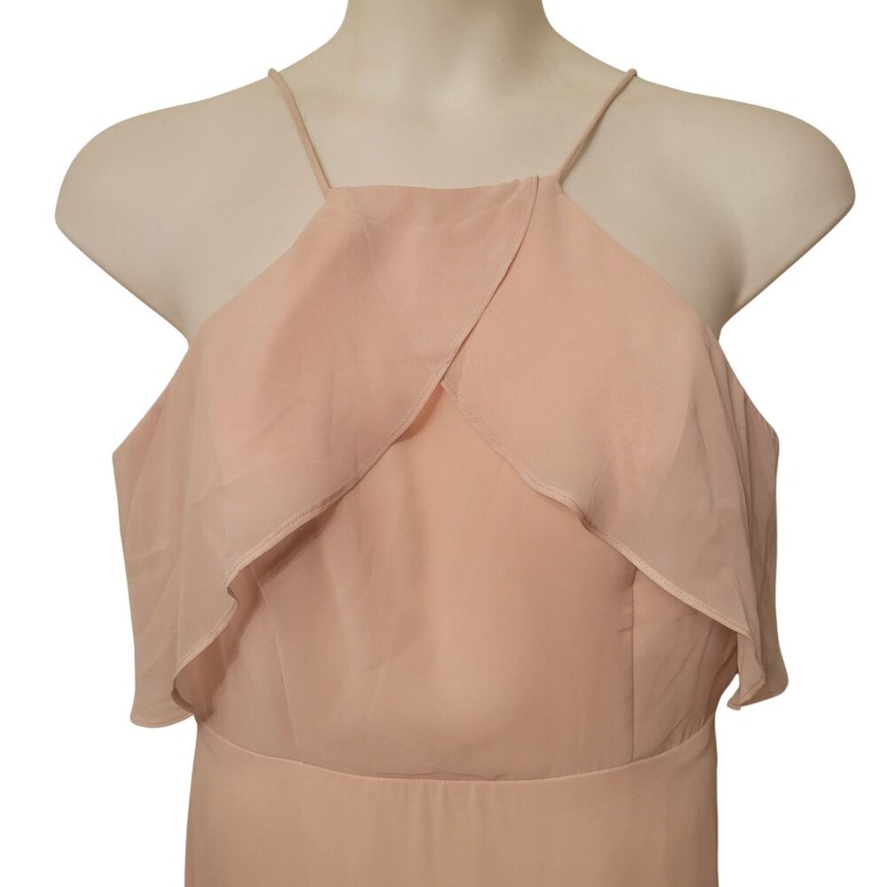 NEW Birdy Grey Jules Champagne Maxi Dress XL Ruffled Halter Bridesmaid Formal Pr - Picture 3 of 11